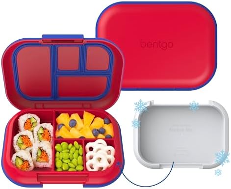 Bentgo Chill Kids Leak-Proof Lunch Box - 4-Compartment Bento Box with Built-In Ice Pack, 3.3 Cup Capacity, PFAS & BPA-Free, Microwave & Dishwasher Safe, Ideal Size for Ages 3 to 7 (Aqua)