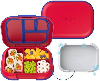 Bentgo Chill Kids Leak-Proof Lunch Box - 4-Compartment Bento Box with Built-In Ice Pack, 3.3 Cup Capacity, PFAS & BPA-Free, Microwave & Dishwasher Safe, Ideal Size for Ages 3 to 7 (Aqua)
