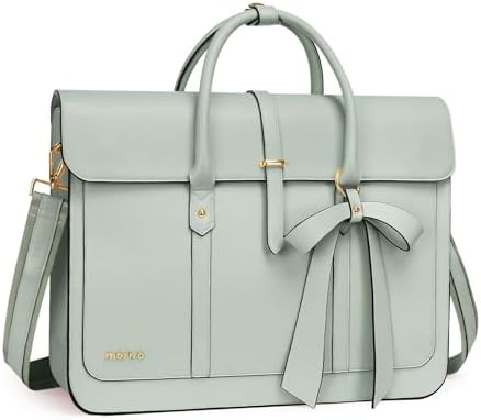 MOSISO Laptop Bag for Women, PU Leather Laptop Shoulder Bag Convertible Backpack, Work Travel Computer Bag with Bowknot - PuriLite