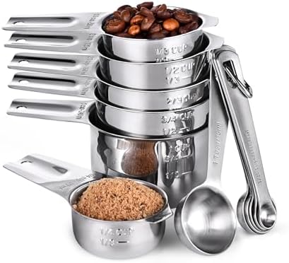 Measuring Cups, U-Taste Measuring Cups and Spoons Set of 15 in 18/8 Stainless Steel : 7 Measuring Cups and 7 Measuring Spoons with 2 D-Rings and 1 Professional Magnetic Measurement Conversion Chart