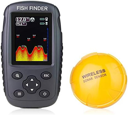 Venterior Portable Rechargeable Fish Finder Wireless Sonar Sensor Fishfinder Depth Locator with Fish Size, Temperature, Bottom Contour, Color Display - PuriLite