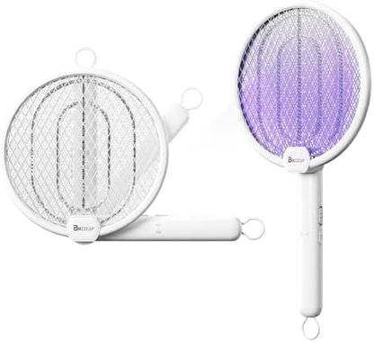 2 in 1 Electric Fly Swatter, 4000V Foldable Bug Zapper Racket, Rechargeable Mosquito Racket with UV Light Trap, Electronic fly zapper with 3 Layer Safety Mesh for Indoor and Outdoor, USB C, Dual Modes