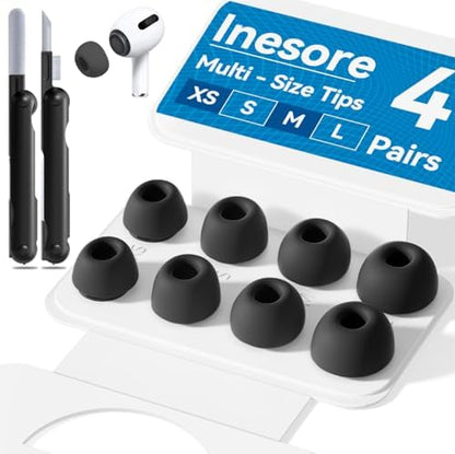 4 Pairs Replacement Ear Tips for AirPods Pro 2nd/1st Generation with Portable Storage Box & Cleaner Pen,Noise Reduction Holewith & Built-in dust Guard Screen,Silicone Ear Tips for AirPods Pro (White)