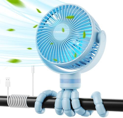 Momcozy Portable Stroller Fan, 27H Ultra-long Battery Life, Detachable 4 Speed 360°Rotate, LED Night Light with 2 Modes, USB Rechargeable and Handheld Cooling Fan for Travel, Car Seat