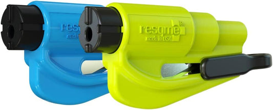 RESQME The Original Emergency Keychain Car Escape Tool, 2-in-1 Seatbelt Cutter and Window Breaker, Made in USA, Pack of 2, Blue, Yellow - Compact Emergency Hammer