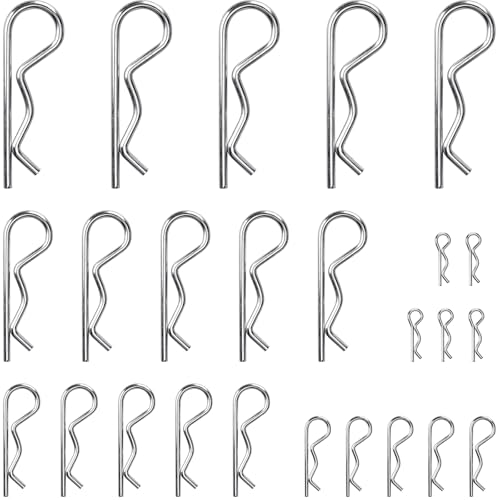 OLCANA 25 Pieces Cotter Pin Assortment Kit 5 Size M1.2 -M3.5 Stainless Steel R Hitch Pin Clips for Tractor Truck Tillage Machine, Retaining Pins