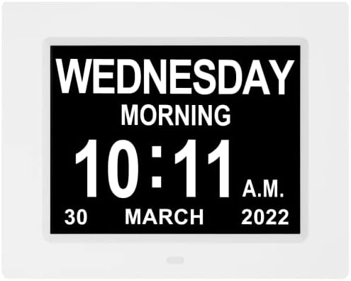 [2025 Newest] Digital Day Calendar Clocks 3 Medicine Reminders Extra Large 8 Inch Non-Abbreviated Day Date Month Dementia Senior Clock for Eldarly Memory Loss Vision Impaired Clock