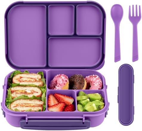 Amathley Lunch Box Kids,Bento Box Adult Lunch Box,Leakproof Lunch Containers for Adults/Kids/Toddler,1200ML-4 Compartments bento Lunch box with Utensil,Microwave & Dishwasher Safe(Dark Gray)