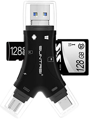 SD Card Reader for iPhone/ipad/Android/Mac/Computer/Camera,4 in1 Micro SD Card Reader Trail Camera Viewer, Portable Memory Card Reader SD Card Adapter for SD and TF Cards(White) (White)