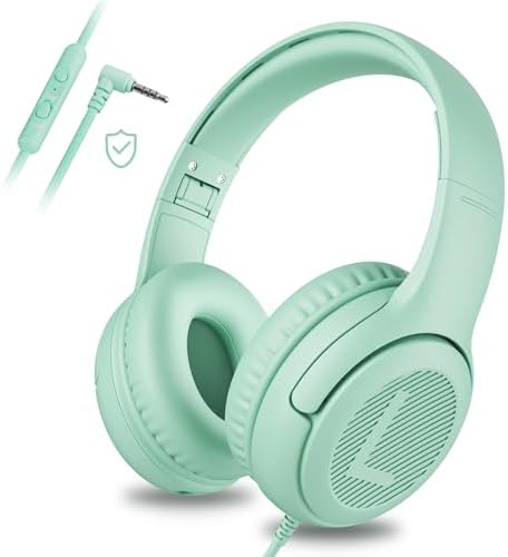 awatrue Kids Headphones with Microphone, Wired Headphones for Kids 85/94dB Safe Volume Limit, Over Ear Headsets, Boys Girls Childrens Headphones for School/Travel/Fire Tablet/BlueOrange