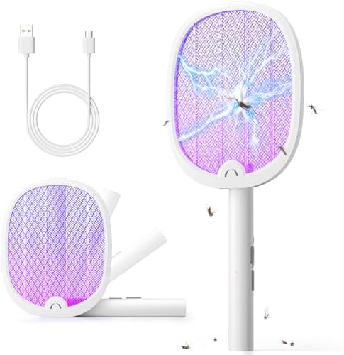 YISSVIC Bug Zapper Racket 4000 Volt Electric Fly Swatter Fly Zapper Dual Modes with Attractant Light Rechargeable Black