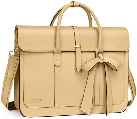 MOSISO Laptop Bag for Women, PU Leather Laptop Shoulder Bag Convertible Backpack, Work Travel Computer Bag with Bowknot - PuriLite