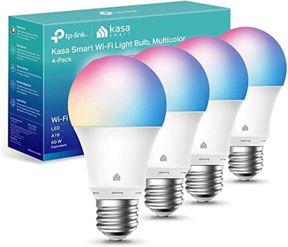 Kasa Smart Light Bulbs, Full Colour Changing Dimmable Smart WiFi Bulbs Compatible with Alexa and Google Home, A19, 9W 800 Lumens,2.4Ghz only, No Hub Required, 2-Pack (KL125P2), Multicolour