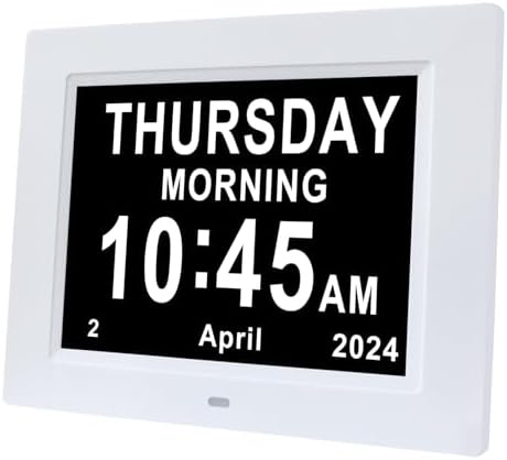 [2025 Newest] Digital Day Calendar Clocks 3 Medicine Reminders Extra Large 8 Inch Non-Abbreviated Day Date Month Dementia Senior Clock for Eldarly Memory Loss Vision Impaired Clock