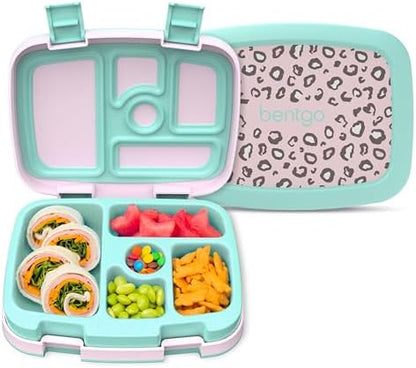 Bentgo Kids Prints Leak-Proof, 5-Compartment Bento-Style Kids Lunch Box - Ideal Portion Sizes for Ages 3-7, Durable, Drop-Proof, Dishwasher Safe, & Made with BPA-Free Materials (Green Rainbow)