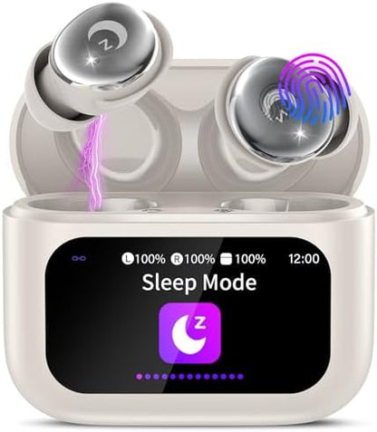 VEKJ Sleep Earbuds, Bluetooth 5.4 Mini Wireless Ear Euds with Multifunctional Touch Screen, 48H Bass Stereo Headphones with Sleep Mode/5 EQ Modes/ENC Noise Cancelling, IPX7 Earphones for iOS Android