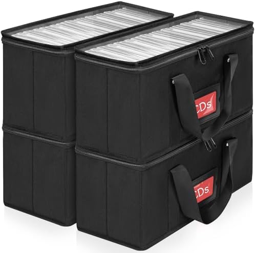 4 Pack-DVD Storage Boxes, PVC Clear Lid, DVD Case Holder Organizer with Index Labels-15.4"x 5.5"x 7.9" DVDs Storage Holder Bags for DVDs, CDs, Video Games, Books, Each Hold up to 25 DVDs Jewel Cases