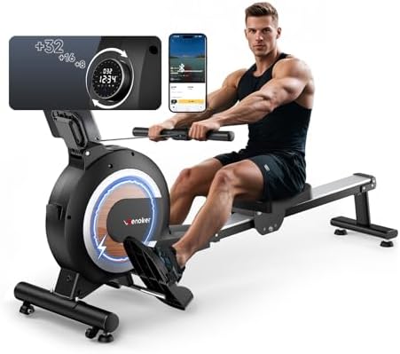 Rowing Machine,Wenoker Magnetic Rower Machine for Home,350 LB Weight Capacity, Smooth Whisper Quiet with LCD Monitor Tablet Holder & Comfortable Seat Cushion, Compact and Saves Space
