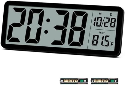 QINYUNE Digital LCD Wall Clock Easy to Set, 8.5 Inch LCD Screen with Time/Date/Temperature Display,Simple Digital Desk Clock with 12/24H for Bedroom Living Room Office