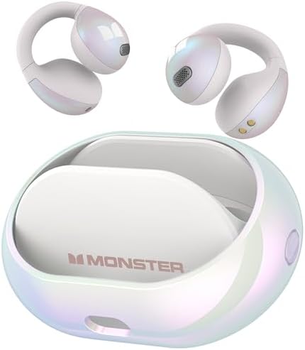 Monster Wireless Earbuds,Bluetooth 5.4 Clip-On Earbuds with HiFi Stereo,Open Ear Headphones with ENC Clear Call,21H Playtime,Fast Charge,Touch Control,IPX6 Waterproof Wireless Headphones for Sport