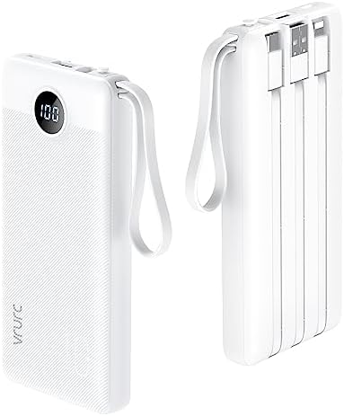 VRURC 10000mAh Power Bank Built-in Cables, Portable Charger with LED Display, Slim Intelligent Travel Battery Pack with Cords, 5 Output Dual Input Phone Charger for Cell Phone Smart Devcies-Blue