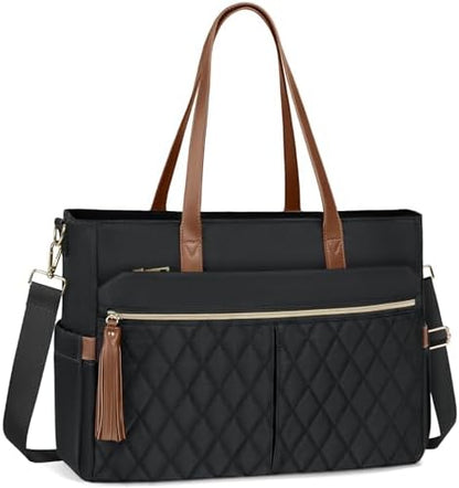 RAINSMORE Laptop Bag For Women 15.6 Inch Work Teacher Tote Bag Waterproof Nurse Bag Large Handbag Shoulder Travel Computer Messenger Bag Briefcase,Black - PuriLite