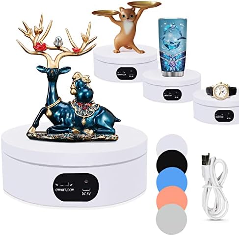 Motorized Rotating Display Stand, Electric 360 Degree Automatic Mute Rotating Turntable for Photography Products and Shows. Tumbler Cup Making Supplies Spinner, Watch,3d Models, Collectibles, 4.7" USB
