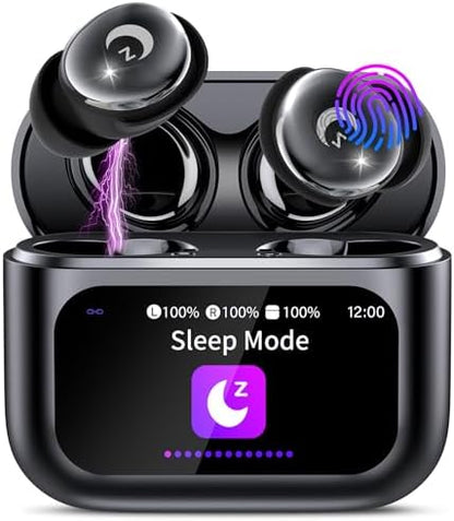 VEKJ Sleep Earbuds, Bluetooth 5.4 Mini Wireless Ear Euds with Multifunctional Touch Screen, 48H Bass Stereo Headphones with Sleep Mode/5 EQ Modes/ENC Noise Cancelling, IPX7 Earphones for iOS Android