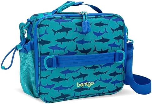 Bentgo® Kids Lunch Bag - Durable, Double Insulated, Water-Resistant Fabric, Interior & Exterior Zippered Pockets, Water Bottle Holder - Ideal for Children 3+ (Shark)