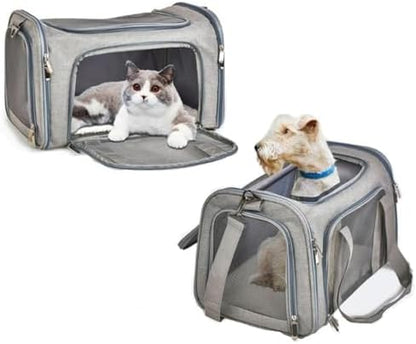 Most Airline Approved Cat Carriers Dog Carriers Soft-Sided Pet Travel Carrier for Puppies/Kittens/Rabbits, 5-Sided Breathable Mesh, Self-Locking Zippers, 17''X11''X11''