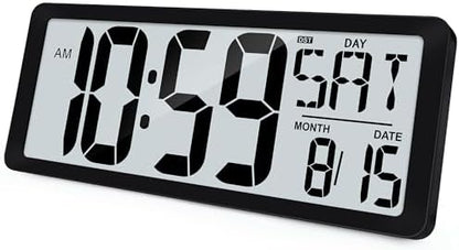 KMMKGG 15" Large Digital Wall Clock Battery Operated, Digital Clock Display with Day, Date & Temperature, Large Wall Clock for Bedroom, Livingroom, Office(4.6" Numbers)