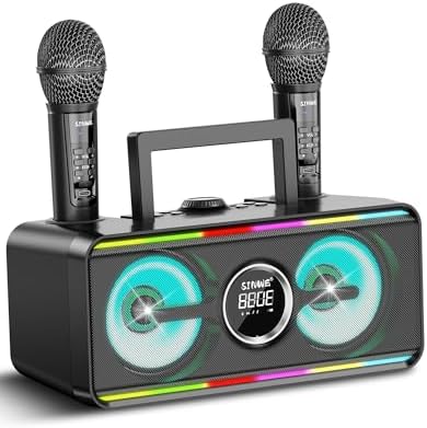 Karaoke Machine for Adults Kids with 2 UHF Wireless Microphones,Portable Bluetooth Singing PA Speaker System with LED Lights for Home Party,Outdoor/Indoor/Wedding,Church,Picnic,Birthday Gifts (SK1)