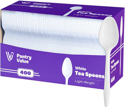 400 Light-Weight White Disposable Plastic Teaspoons