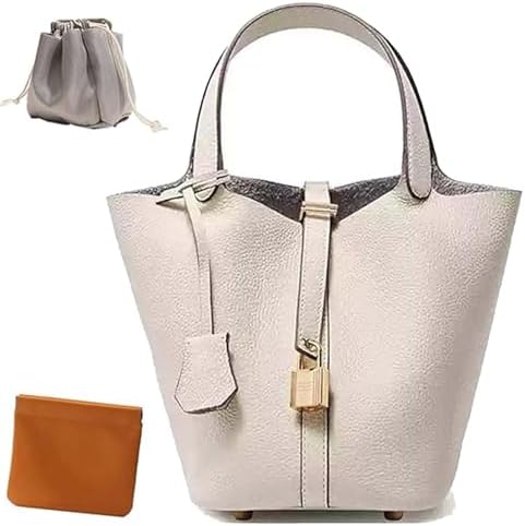 Purilite Select Genuine Leather Bucket Bag | Lock Design Satchel | Fashionable Handbag | Versatile Shoulder & Crossbody Bag