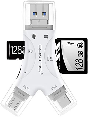 SD Card Reader for iPhone/ipad/Android/Mac/Computer/Camera,4 in1 Micro SD Card Reader Trail Camera Viewer, Portable Memory Card Reader SD Card Adapter for SD and TF Cards(White) (White)