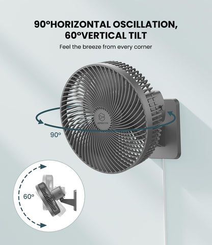 10 Inch Oscillating Wall Mounted Fan with Remote Control,High Velocity 4 Speeds Timer,Adjustable Tilt,5.9 ft Cord, Ultra Quiet,for Bedroom,Garage, RV, Office-Grey