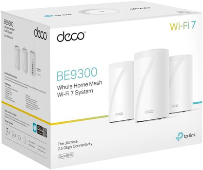 TP-Link Deco BE11000 Tri-Band WiFi 7 Mesh (Deco BE65 Pro) - 11 Gbps, 6 GHz/5 GHz/2.4 GHz Bands, 5 Gbps Ports, MLO, 320 MHz Channels, HomeShield, Universal Compatibility - 2-Pack