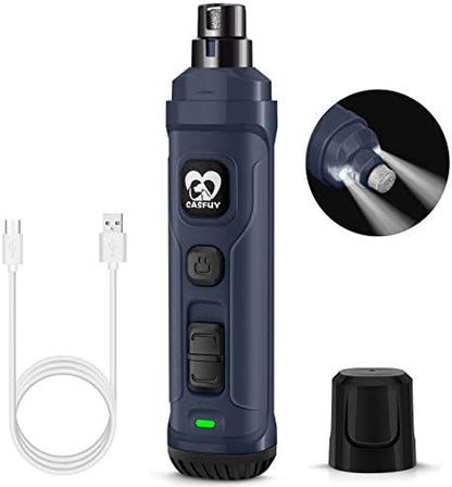 Casfuy Dog Nail Grinder with 2 LED Light - New Version 2-Speed Powerful Electric Pet Nail Trimmer Professional Quiet Painless Paws Grooming & Smoothing for Small Medium Large Dogs and Cats (Blue)
