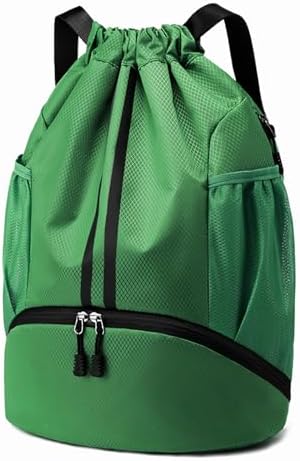 Hoedia Sports Drawstring Backpack - String Swim Gym Bag with Shoes Compartment and Wet Proof Pocket for Women/Men