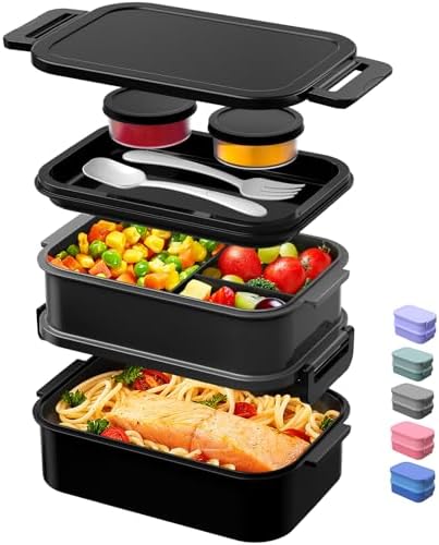 JSCARES Lunch Box Adults Bento Box - All-in-One Stackable 74 OZ Lunch Box Containers for Adult Large Bento Box with Fork Spoon Sauce Boxes, Leakproof Lunchbox for Work School Dining Out (Green)