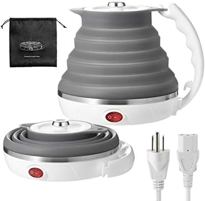 120V 555ML Ultrathin Travel Foldable Electric Kettle with Separable Power Cord and Handle, Boil Dry Protection, Food Grade Silicone