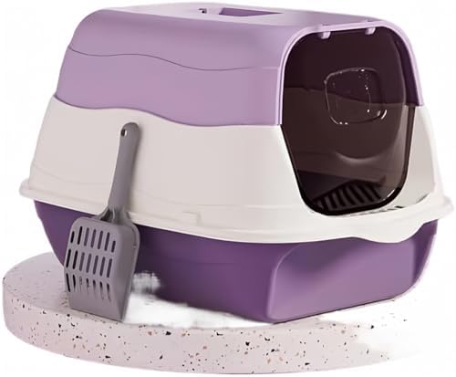 Large Covered Litter Box With Lid - Fully Enclosed Cat Toilet Pan and Scoop