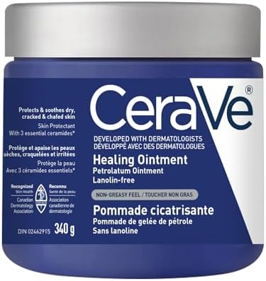 CeraVe Healing Ointment, Moisturizing Petrolatum Skin Protectant for Dry Skin with Hyaluronic Acid and Ceramides, Multi-Purpose Face, Body & Lip Balm, Lanolin-Free & Fragrance-Free, 340g