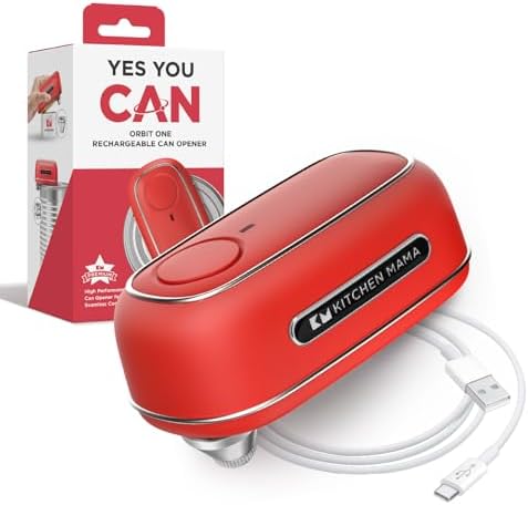 Kitchen Mama Orbit One Stainless Steel Rechargeable Electric Can Opener: Hands-Free, USB-C Charging, Automatic Stop, Smooth Edge, Safety, Blade for Large Cans, Heavy Duty, Soda Can and Pop Can