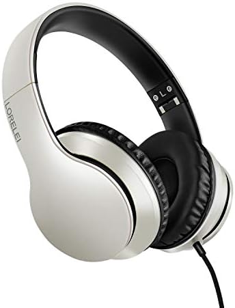 LORELEI X6 Over-Ear Wired Stereo Bass Headphones with Microphone, Lightweight, Foldable & Portable with 1.45M No-Tangle for Smartphone, Tablet, MP3/4, Space Black
