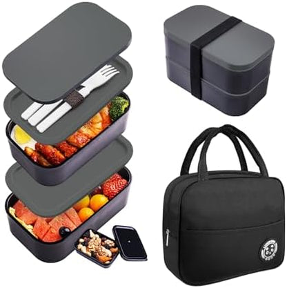 Bento Box Adult Lunch Box with Lunch Bag,Japanese Lunch Box Containers for Adult,Bento Lunch Box with Leakproof 54OZ Black (Black)