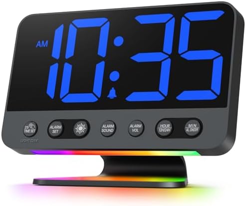 Odokee Digital Alarm Clocks for Bedrooms: Large Bold Number 5 Brightness Dimmer - Easy to Read Across The Room - 5 Alarm Sound 8 Night Light - Silver