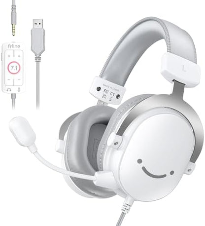 Fifine PC Gaming Headset with USB/3.5mm Jack for Laptop Computer, Over Ear Wired Headphones with 7.1 Surround Sound, Detachable Microphone, Volume Control, Noise Cancelling for PS5/Xbox/Switch-H9