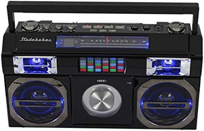Studebaker SB2145S 80's Retro Street Bluetooth Boombox with FM Radio, CD Player, LED EQ, 10 Watts RMS and AC/DC in Silver