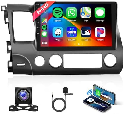 8 Core 6G 128G Android Car Stereo for Honda Civic 2006-2011 Wireless Carplay Android Auto, 10.1’’ Touchscreen Car Radio with Bluetooth GPS Navigation WiFi Mirror Link FM/RDS DSP AHD Backup Camera SWC